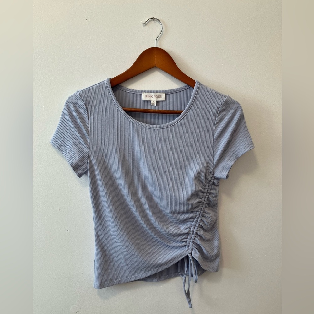 Pink Rose Drawstring Ruched Top - Picture 1 of 7